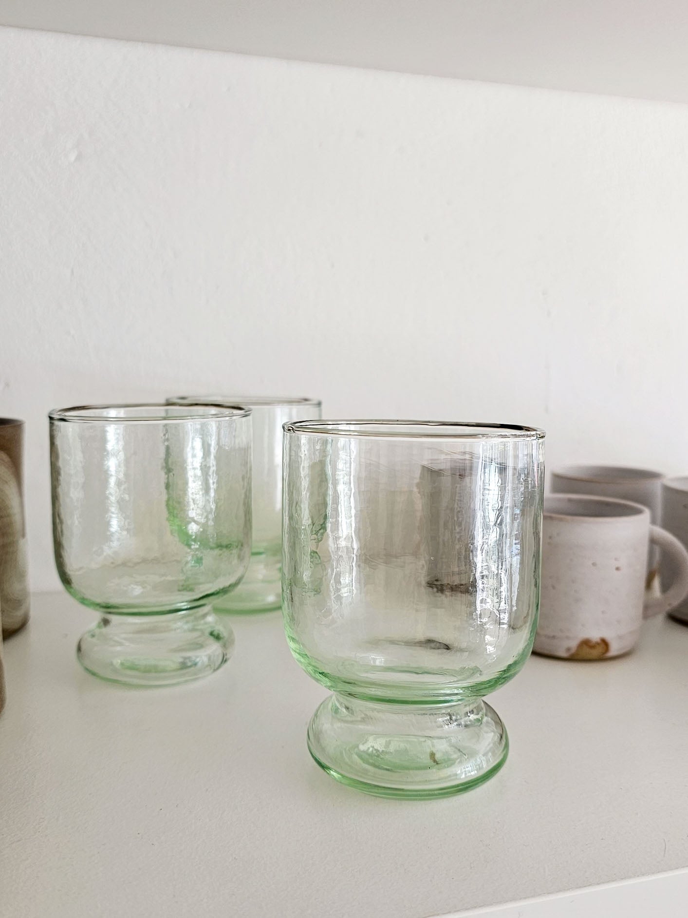 Footed Clear Green Glass