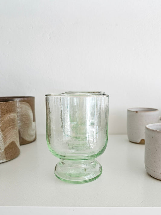 Footed Clear Green Glass