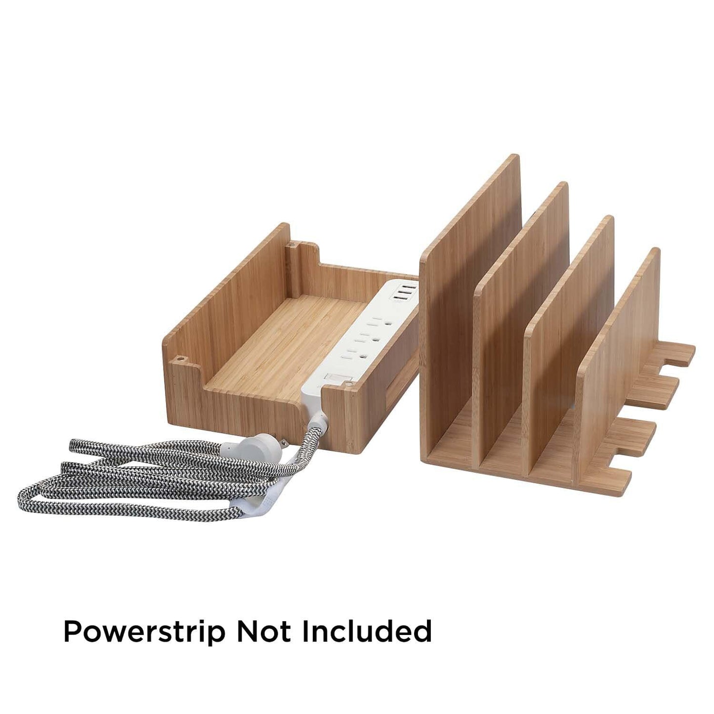 MobileVision Bamboo Charging Station &amp; Multi Device Organizer Slim Version for Smartphones, Tablets, and Laptops