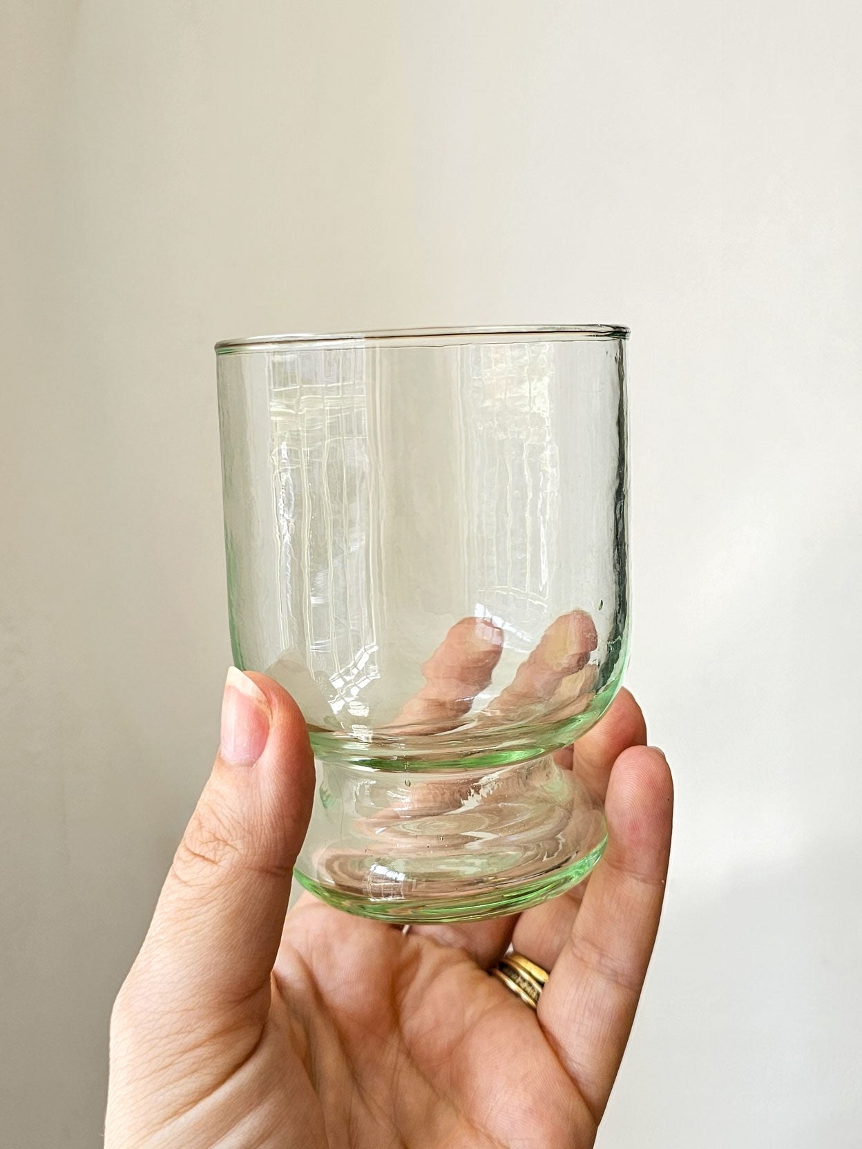 Footed Clear Green Glass